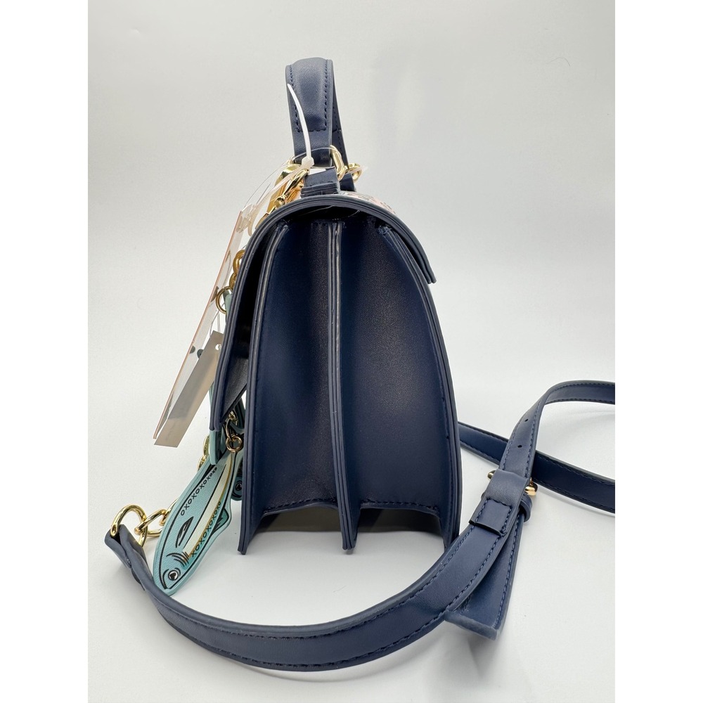 Betsey Johnson Sardine Navy Pink Leather Crossbody Top Handle Purse - Picture 7 of 14
